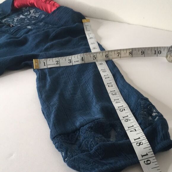 Mine Too Boho Breezy Blue Top with Lace - Picture 7 of 11